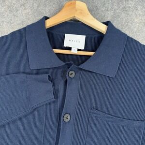 RAITH Cardigan Sweater Mens Large Blue 100% Cotton Button Front Knit Pockets
